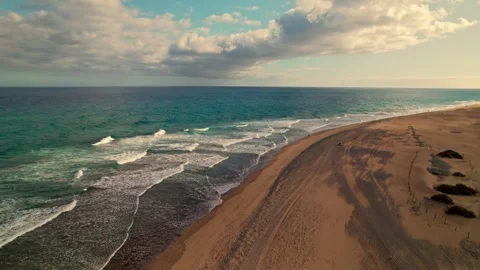 Aerial View of a Vast Sandy Beach and Ocean Stock Footage 305533710