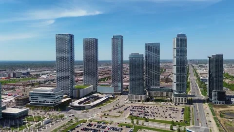 Aerial View of Vaughan Metropolitan Centre Skyline and Transit Hub in Ontario Video stock 335798101