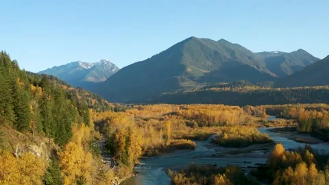 Aerial view of the Vedder Crossing in fall color in Chilliwack city Stock Footage 197662741