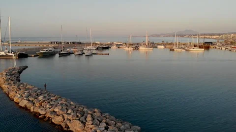 Aerial View of The Venetian Harbour with yachts and fisherman In Stock Footage