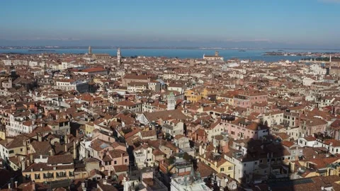 Aerial View of Venice Rooftops and Lagoon Stock Footage 341773026