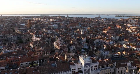 Aerial view of Venice rooftops before sunset, Italy Stock Footage 125764527