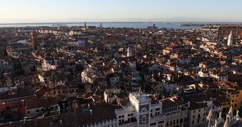 Aerial view of Venice rooftops before sunset, Italy Stock Footage 128572138