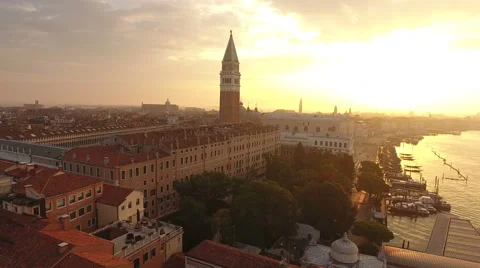 Aerial view of Venice, St Mark's square. Scenic video taken at sunrise. Stock Footage 67682538