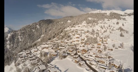 Aerial view of verbier in winter Video stock 103364664