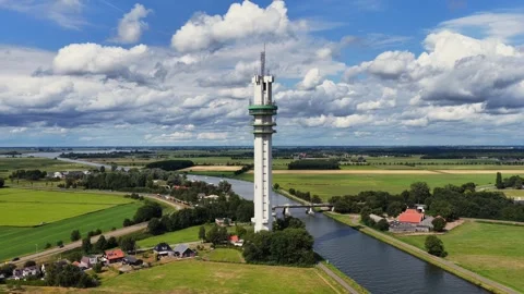 Aerial view of the ViaData Tower in Tjerkgaast, the Netherlands Video stock 345054602