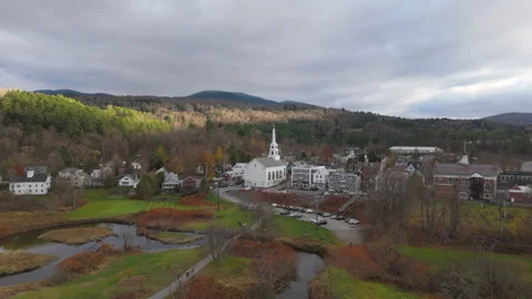 Aerial View of Vibrant Fall Foliage Scenic Landscape in Woodstock, Vermonts Stock Footage 305484942