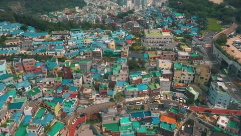 Aerial view of vibrant rooftops in Gamcheon Culture Village, Busan, South Korea 스톡 동영상 289337525