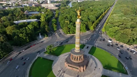 Aerial view of Victory Column in Berlin, Germany, heart of Tiergarten Park Stock Footage 245892750