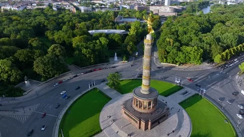 Aerial view of Victory Column in Berlin, Germany Stock Footage 308354405