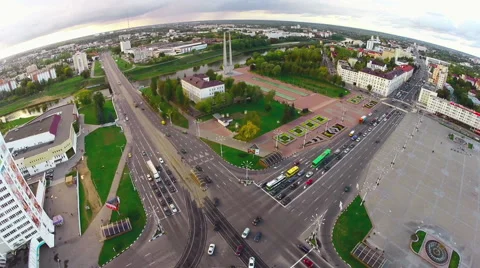 Aerial view of the Victory square in Vitebsk, Belarus Stock Footage 59308706