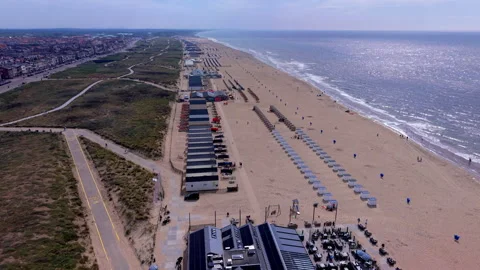 Aerial view video clip of Katwijk aan Zee coastline in Netherlands Stock Footage 341482359