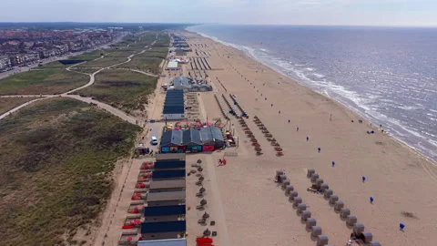 Aerial view video clip of Katwijk aan Zee beach resort in Netherlands Stock Footage 341483872