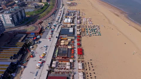 Aerial view video clip of Scheveningen beach in The Hague, Netherlands Stock Footage 341466352