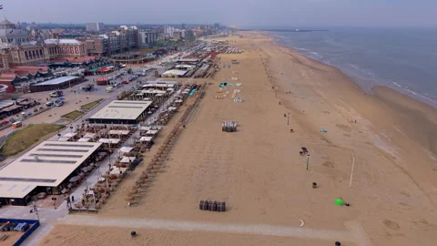 Aerial view video clip of Scheveningen beach in The Hague, Netherlands Stock Footage 341466366