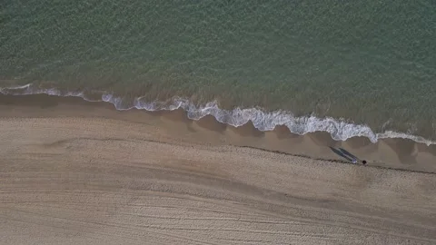 Aerial view video top-down beach on sea. Stock Footage 230954929