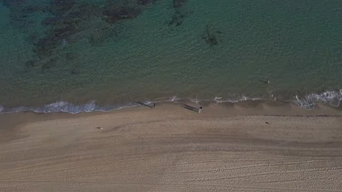 Aerial view video top-down beach on sea. Stock Footage 230955255