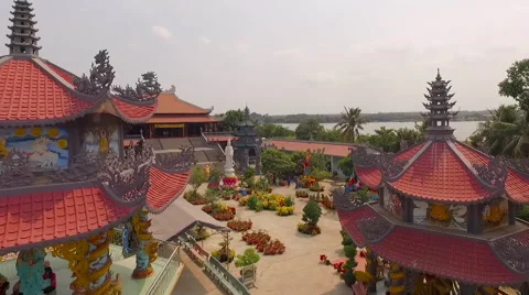Aerial view Vietnamese temple 5 Stock Footage 64570852
