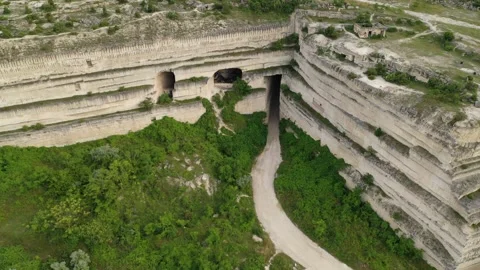 Aerial view with a view of the Inkerman quarry. Sevastopol. Crimea 库存影片 157034248