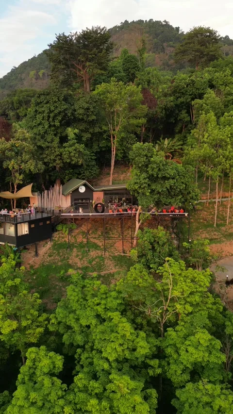 Aerial view of a view point restaurant in Krabi Thailand Stock Footage 273841943