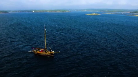 Aerial view of Viking ship Stock Footage
