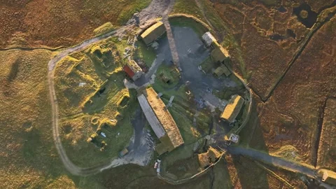 Aerial view of a Viking village along the lake in Austurland, Iceland. Stock Footage 237586341