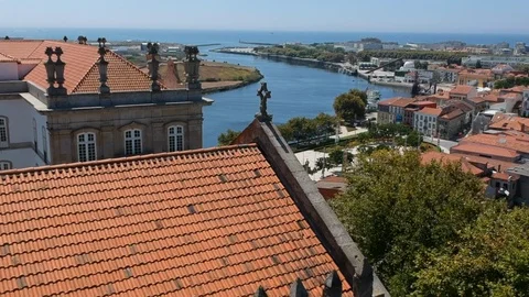 Aerial view of Vila do Conde city - Santa Clara Convent. Stock Footage 89495850