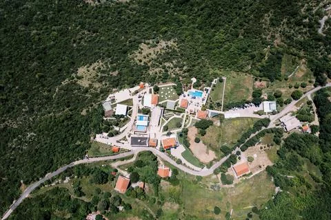 Aerial view of Villa Eagle Eye Montenegro in Skaljari on Mount Lovcen Stock Photos