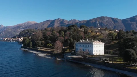 Aerial View of Villa Melzi Garden, Lake Como, Italy. Stock Footage