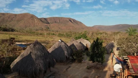 Aerial view village in Chapada dos Veadeiros "Aldeia Macaco" hollow-shaped 스톡 동영상 252255452