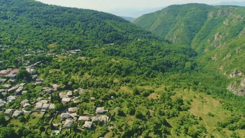 Aerial view of Village of  Kovachevitsa with Authentic nineteenth century houses Stockbeeldmateriaal 167722726