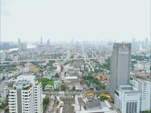 Aerial view of villages, Bangkok near around Chao Phraya River. Stock Footage