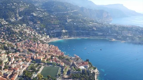 Aerial view of Villefrance-sur-Mer Stock Footage