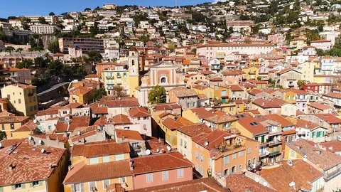 Aerial view of Villefranche sur Mer Stock Footage 88096853