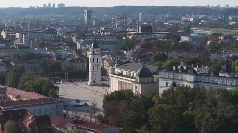 Aerial View of Vilnius Featuring Vilnius Cathedral and Gediminas' Tower Stock Footage 288258960