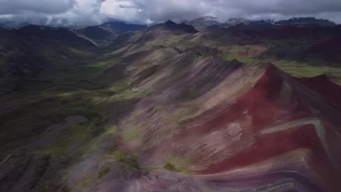 Aerial view of Vinicunca Rainbow Mountain and colorful geological strata in Peru 動画素材 345721649