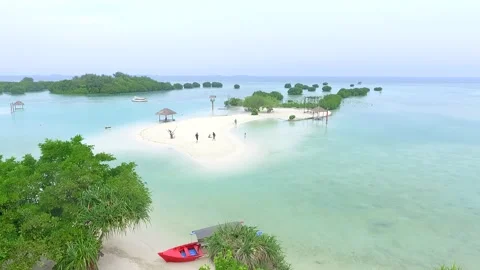 Aerial view of virgin beach, one of the tourist destinations on pari island, Stock Footage 210629204
