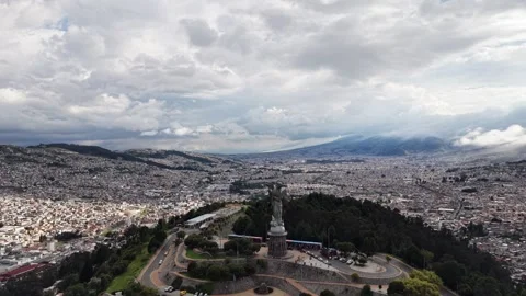 Aerial View of Virgin of El Panecillo Statue in Quito Ecuador Stock Footage 336796574