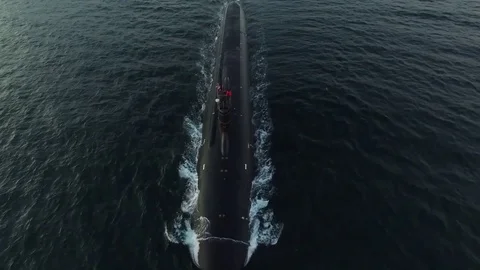 Aerial view of Virginia class fast attack submarine USS Missouri Stock Footage 90646901