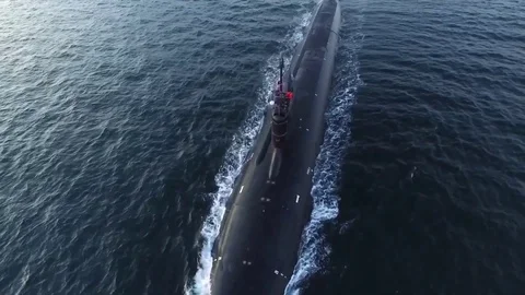 Aerial view of Virginia class fast attack submarine USS Missouri Stock Footage 90646907