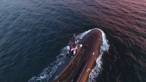 Aerial view of Virginia class fast attack submarine USS Missouri Stock Footage 90646923
