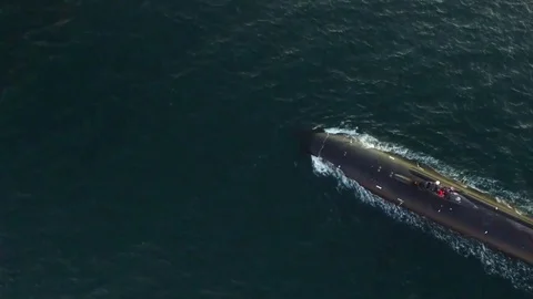 Aerial view of Virginia class fast attack submarine USS Missouri Stock Footage 90646938