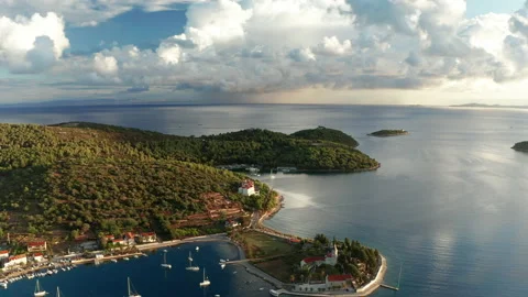 Aerial view of Vis town at sunset on Vis island, Croatia. 動画素材 148206835