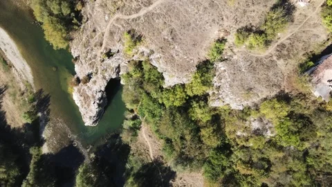 Aerial view of Vit river, passing near village of Aglen, Bulgaria Video stock 253174061