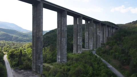 Aerial view of Vitinya Pass and Hemus (A2) motorway, Sofia Region, Bulgaria Stock Footage 258654567