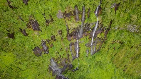 Aerial view of Voile de la Mariee waterfall, Reunion island. Video stock 95276830