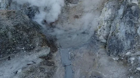 Aerial view of Volcanic Activity Boiling Geothermal Mud Stock Footage 124929420