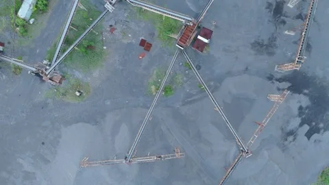 Aerial view of volcanic aggregate processing facility, Mayon Volcanic Stock Footage 337061533