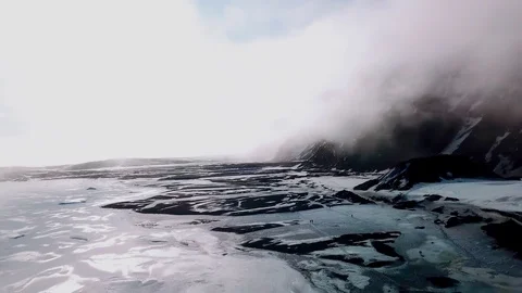 Aerial View of Volcanic Dust Layer on Glaciers, Iceland Video stock 128522350