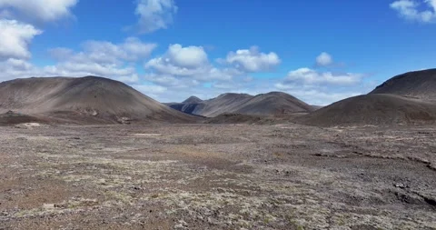 Aerial view of volcanic landscape and mountains, Iceland. Stock Footage 284853345